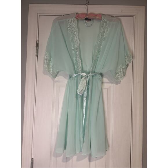 Cinema Etoile Other - VTG Cinema Etoile Seductivewear Mint Green Chiffon Lace Trim Robe EUC